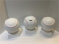 3 Ceramic Baseball Piggy Banks