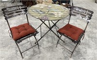 Vintage Painted Metal Round Patio Table and Two Ch