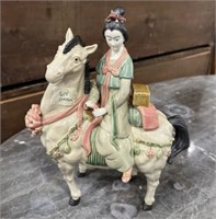 Chinese Porcelain Geisha and Horse Sculpture
