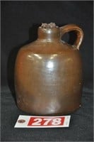 Cute 1-QT stoneware jug w/ large base flake
