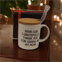 Gift for Mom: Ceramic Mug with Lid and Spoon