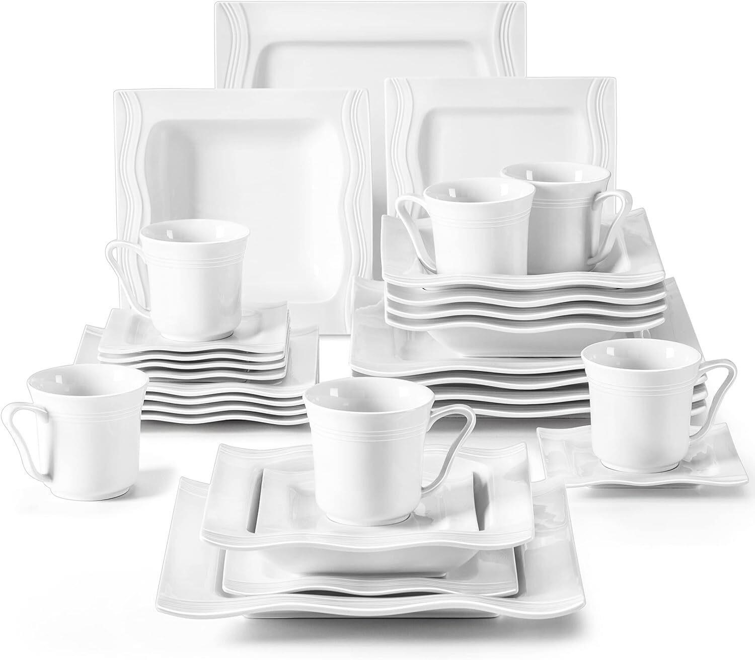 $120  MALACASA Ivory White Dinnerware Set, 30 Piec