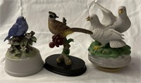 Porcelain Birds 2 are music boxes, largest is 6” T