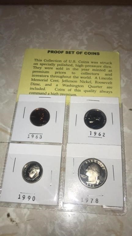 Proof set coins 1963-62-90-78