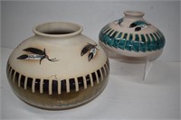 Signed Marilyn Wiley Navajo Seed * Feather Pots