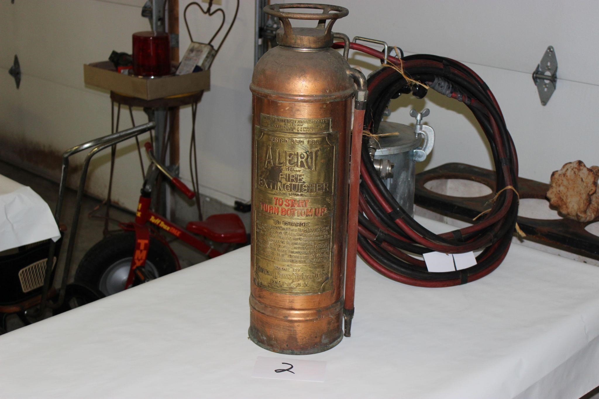 Vintage Copper Fire Extinguisher w/ brass tag