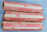 (3) Rolls of 1957-D Wheat Cents.