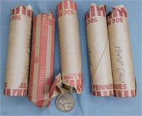 (5) Rolls of 1945-P Wheat Cents.