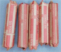 (5) Rolls of 1955-D Wheat Cents.