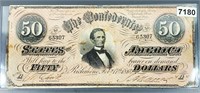 1864 $50 Virginia Confederate Bill CLOSELY UNC
