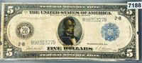 1913 $5 Blue Seal Bill NEARLY UNCIRCULATED