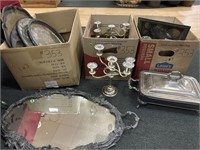 3 Box Lots Silver Plate Items:  Candelabras,