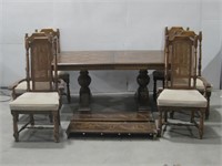 Dining Table, Two Leafs & Six Chairs See Info