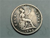 OF) 1843 British silver four pence
