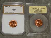 1955 S MS67 rd & 1956 D MS66 rd Graded Coins