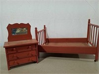 Wood doll bed and dresser