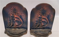 VINTAGE CAST IRON BOOKENDS OF SAILING SHIPS