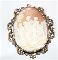 Large antique gold cased, shell cameo brooch,