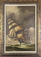 JB Vintage Framed Oil Canvas Clipper Ship Renato L