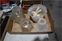 COLLECTION OF GLASS LAMP GLOBES & WICKS