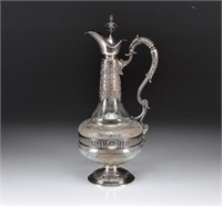 FRENCH SILVER MOUNTED CUT GLASS CLARET JUG