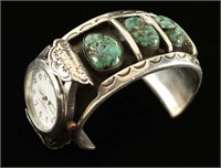 Vintage Silver & Turquoise Watch Cuff