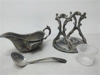 Vintage Silver-plated Gravy Boat with Warmer Stand