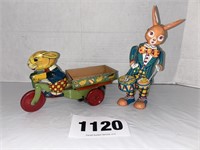 2 Vintage Tin Windup Rabbit Toys