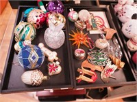 Two trays of Christmas ornaments, some figural