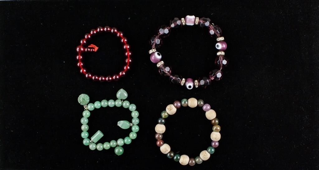 Four Jade and Wood Beads Bracelets