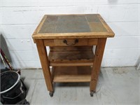 Wood Stone Top Kitchen Service Table on Wheels