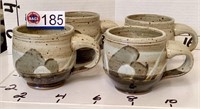 4 - POTTERY COFFEE CUPS, SIGNED