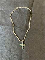 Necklace With a Cross and Green Stones (sellers