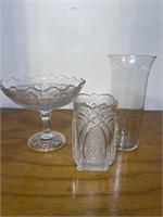 Vintage Glass Stem Dish, a Glass and Glass Vase