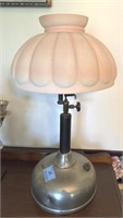 ANTIQUE OIL LAMP - TWIN MANTLES - PINK SATIN GLASS