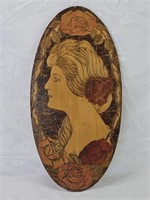 Carved Wood Art- Lady and Roses