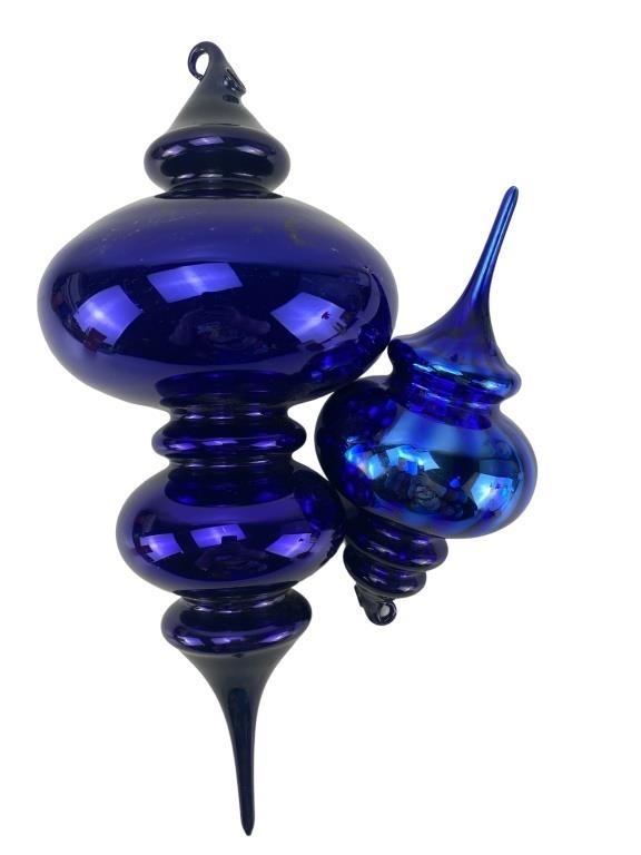 Handmade Handblown Large Purple Blue ornaments