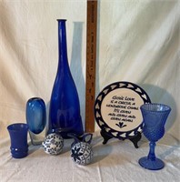 Cobalt Blue Bottle, Heavy Blue Glass Vase