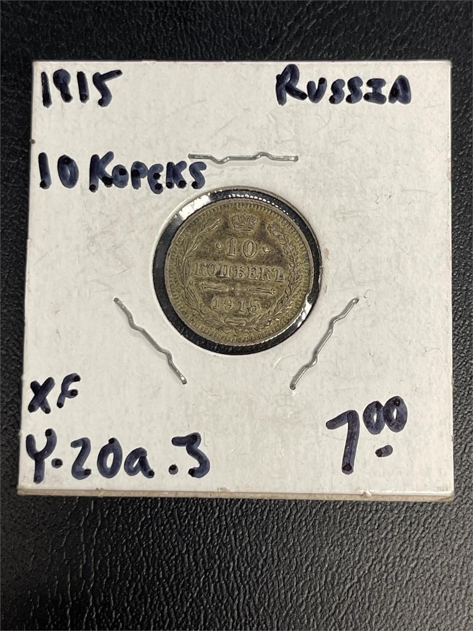 1915 RUSSIA 10 KOPEKS XF