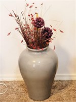Large Gray Ceramic Vase with Dried Flowers