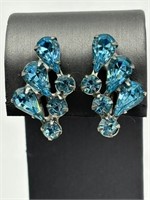 1950's Prong Set Blue Rhinestone Earrings