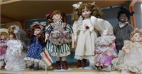 Shelf Lot of 10 Dolls - All Have Porcelain Faces