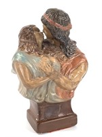 Painted Plaster Statue Bust Lovers Kissing 8.5"