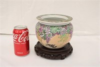 Vintage Oriental Style Vase w/ Wooden Stand