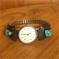 Ladies Timex Quartz Wristwatch Sterling Turquoise
