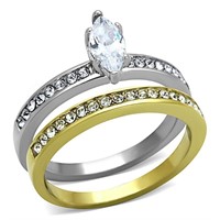 Marquise .50ct White Topaz Two Tone Wedding Set