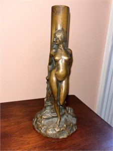 C.1905 Joseph Kratina  "La Vertue" Bronze Bud Vase