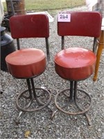 ANTIQUE OLD 2 RED METAL STOOLS