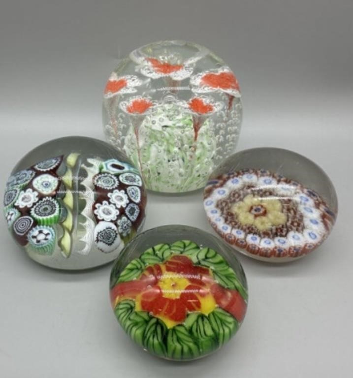 (4) Vintage Blown Art Glass Paperweights