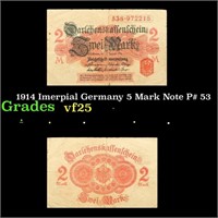 1914 Imerpial Germany 5 Mark Note P# 53 Grades vf+